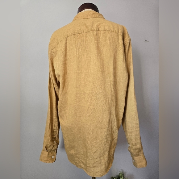 GALERIES LAFAYETTE Tan Linen Long Sleeve Button Up Top. Size Large - Picture 5 of 11